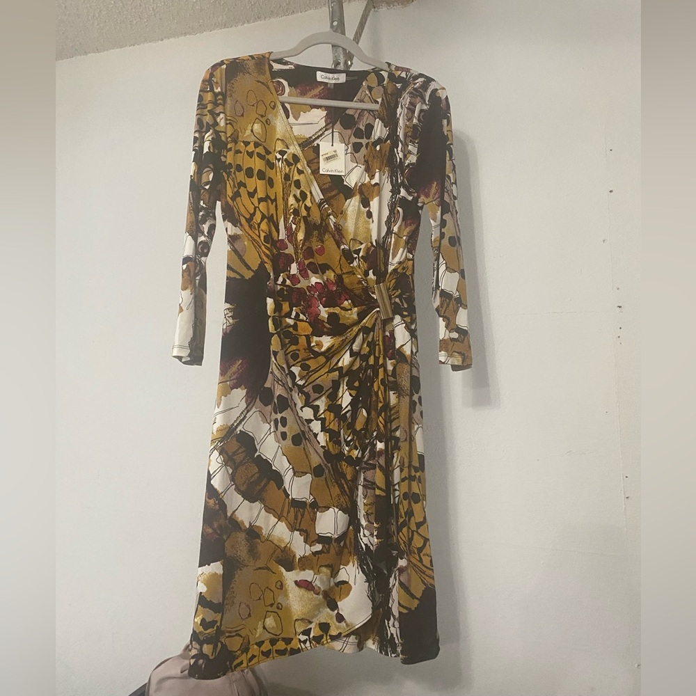 Calvin Klein butterfly Print Wrap Dress